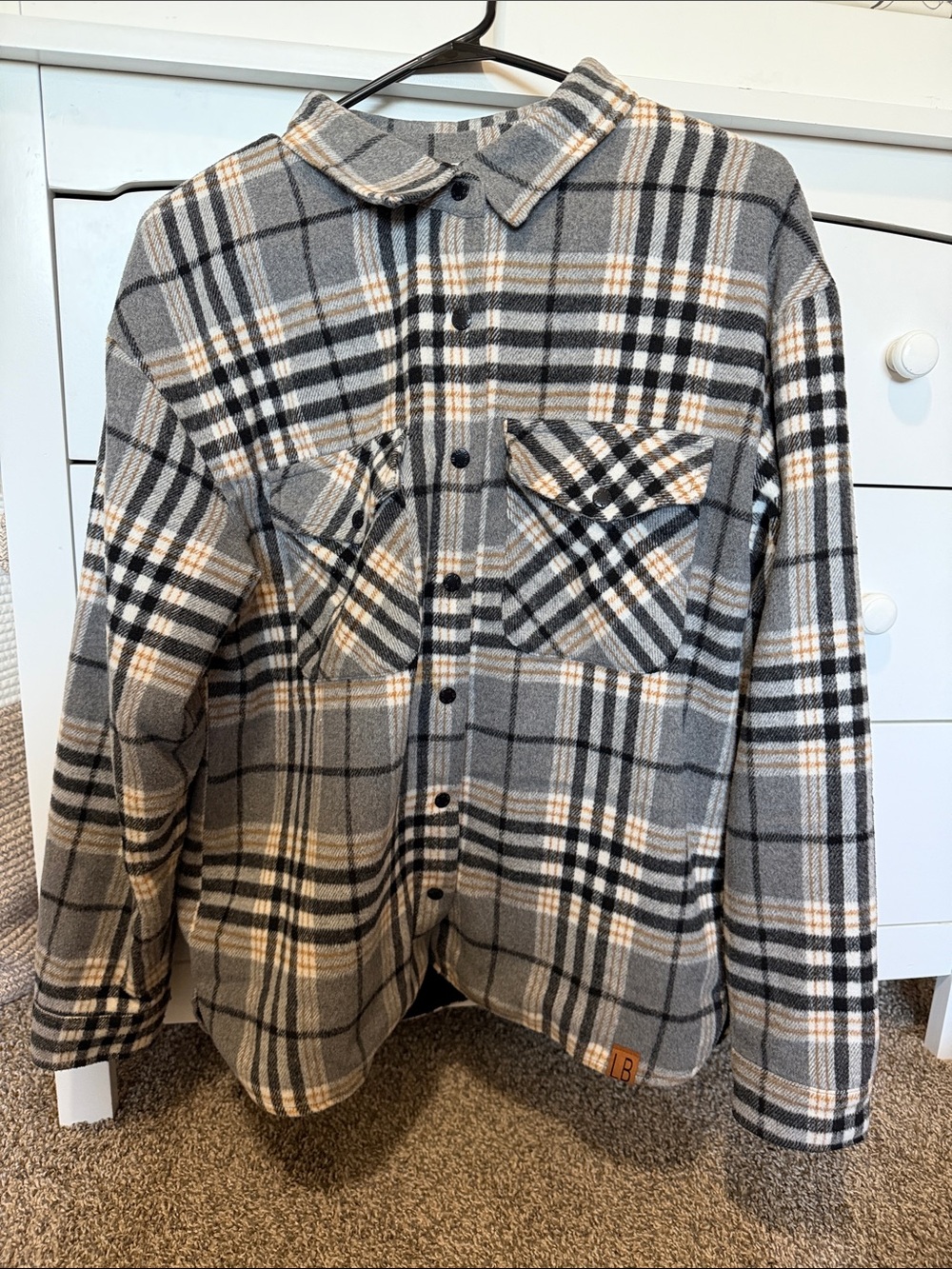 Little Bipsy Gray Plaid Button-Up Shacket with Cream Accents